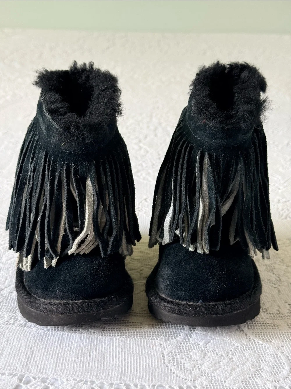 UGG Black Suede Fringe Ankle Boots infant toddler size‎ 8